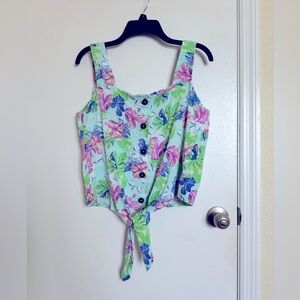 Caribbean Joe Pink and Purple Tie-Front Tank Top, M🦋